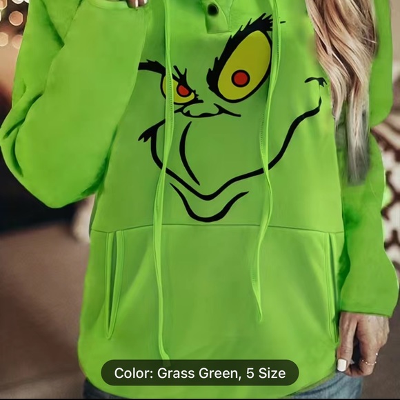 LAST 1 🎄 GREEN CHRISTMAS HOLIDAY GRINCH HOODED RAGLAN SWEATSHIRT Size Women’s M - Picture 2 of 8
